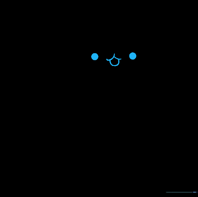 Pusheen's face features two small, dark circular eyes and a simple, happy mouth.