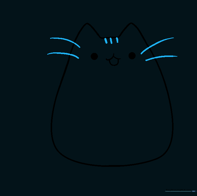 Whiskers and small head stripes are added to the cat's face.