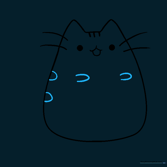 Small, curved arms and side stripes are drawn onto the cat's body.