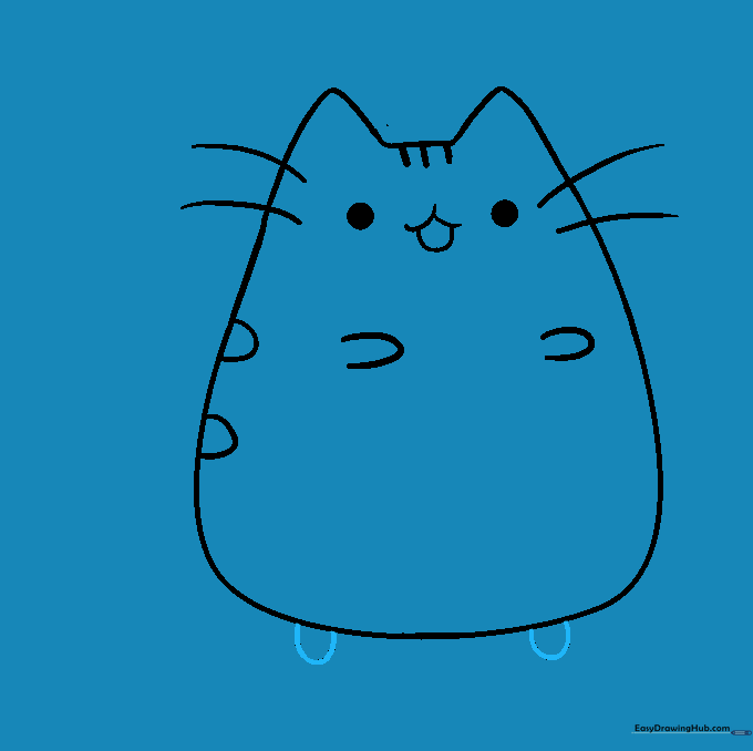 Two small, rounded feet are added to the base of the cat.