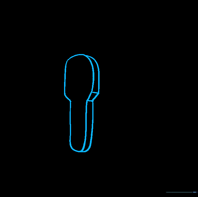 Drawing the side leg of R2-D2 with parallel lines for depth.