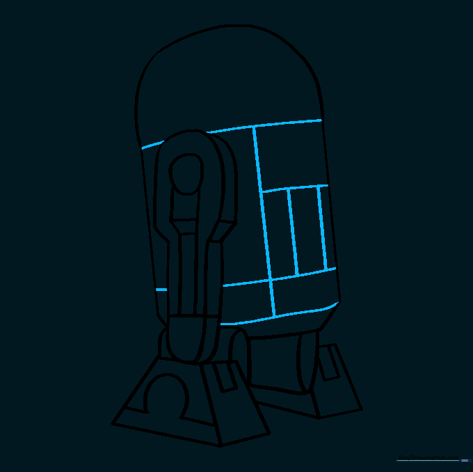 Adding square and rectangular panel details to R2-D2's chest.