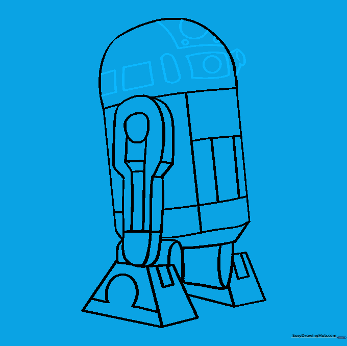 Drawing the dome head and lens details of R2-D2.