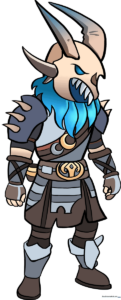 A high-quality, finished illustration of the Fortnite character Ragnarok, showcasing his full armor and icy aesthetic.