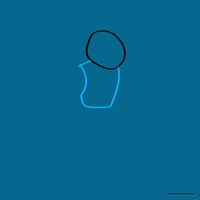 Drawing the torso of Ragnarok using curved lines and a C-shaped indentation for the shoulder.