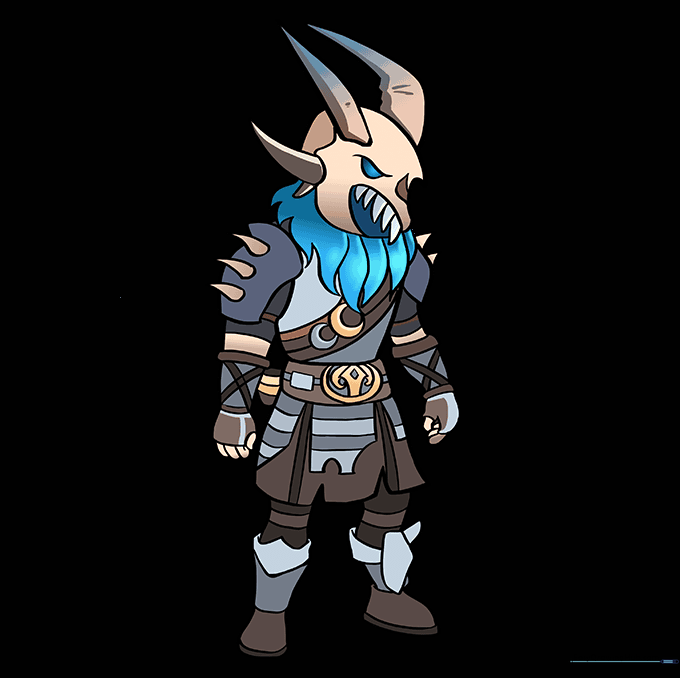 The finished, colored drawing of Ragnarok from Fortnite.