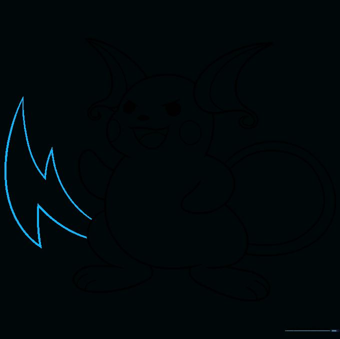 Sketching the signature zigzag-shaped tail attached to the body.