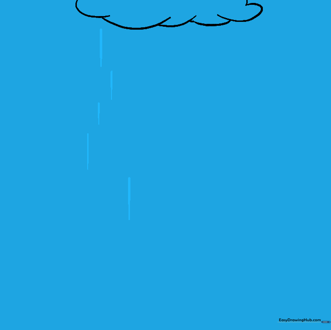 Vertical lines of different lengths drawn under the cloud to represent falling rain.