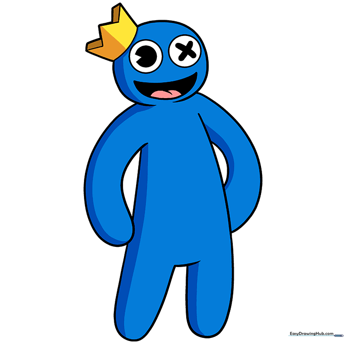 The final colored drawing of Blue, showing the blue body and yellow crown.