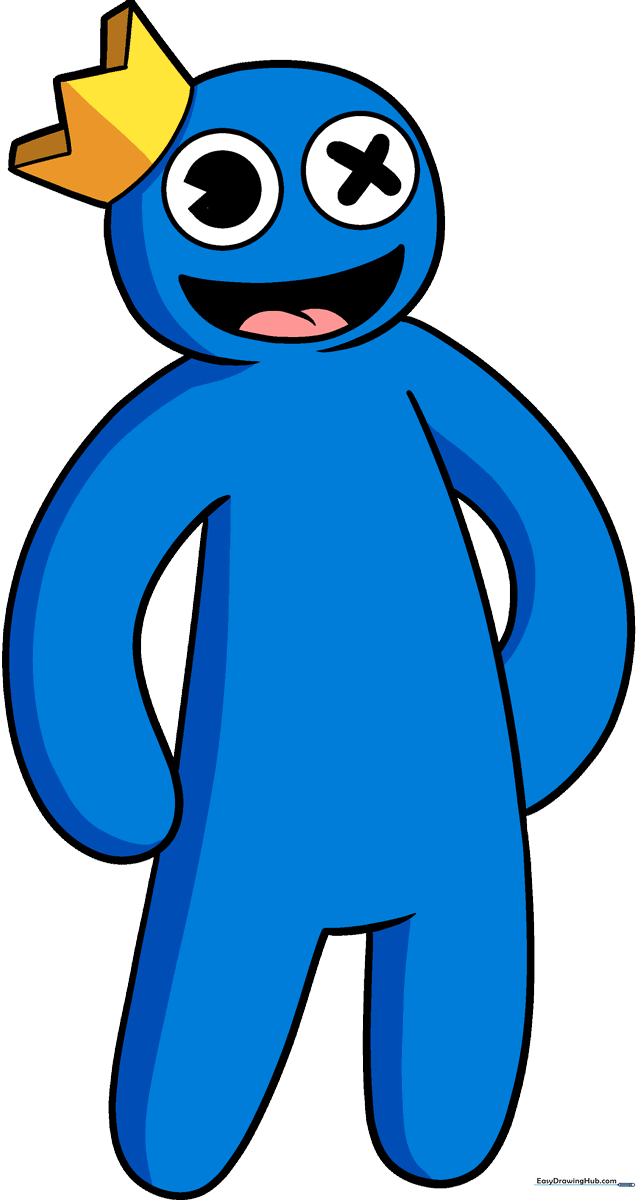 A colorful, finished illustration of Blue from Rainbow Friends, ready for coloring.