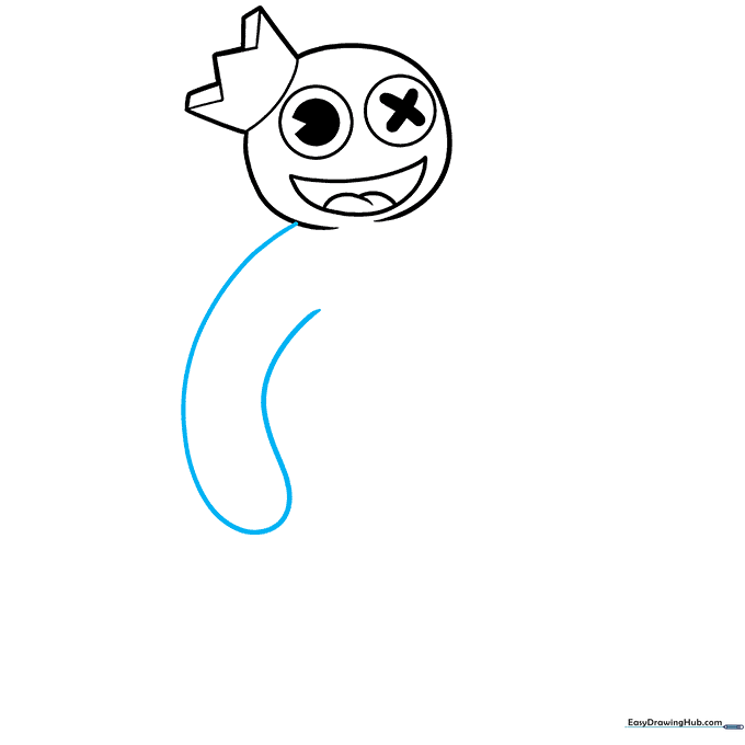Drawing the long, rounded arm extending from the side of the head.
