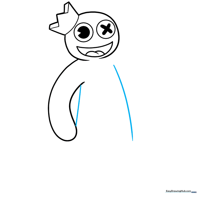 Outlining the torso with long, flowing curved lines.