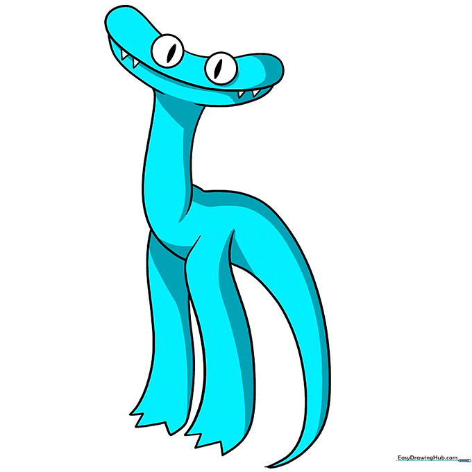 The finished Rainbow Friends Cyan character fully colored in bright cyan blue.