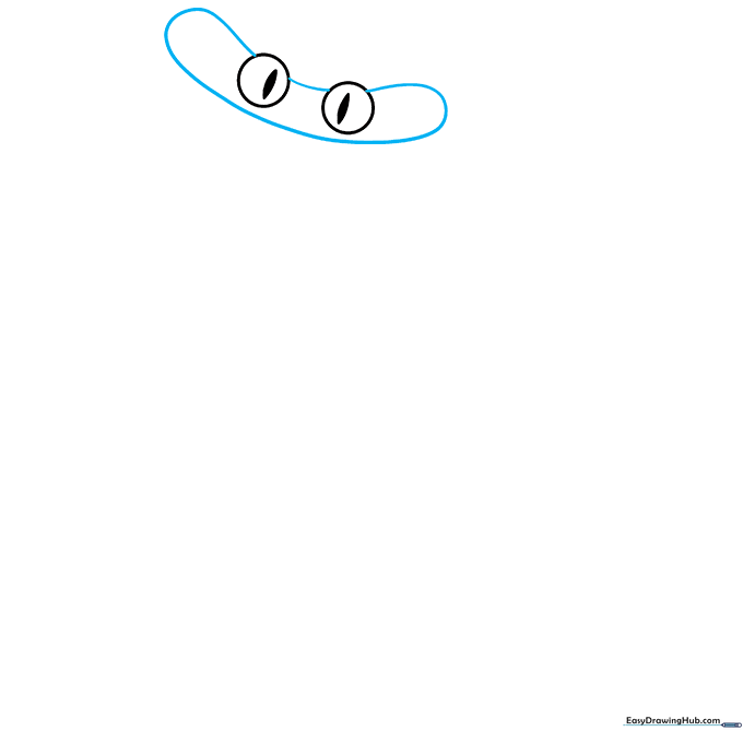 Drawing the rounded, oblong head shape connecting the previously drawn eyes.