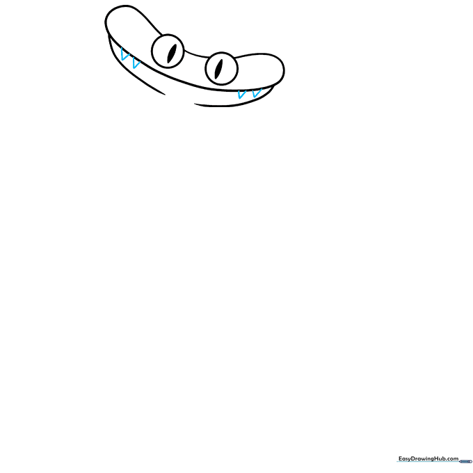 Four sharp triangular teeth added inside the mouth area of the character.