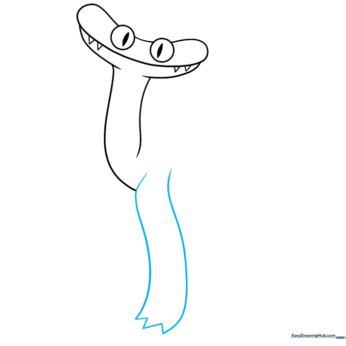 Drawing the first leg with a zigzag bottom edge to represent the foot.
