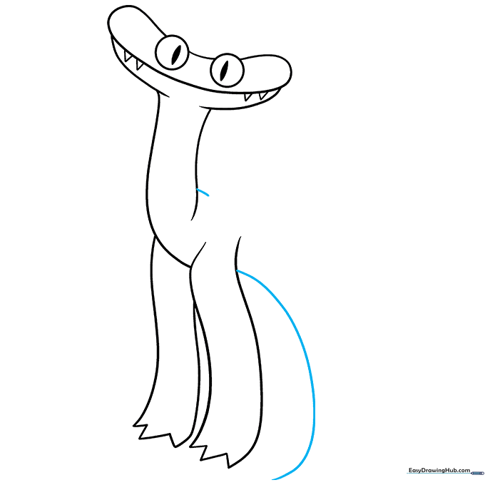 Sketching the curved back line and the start of a long tail.