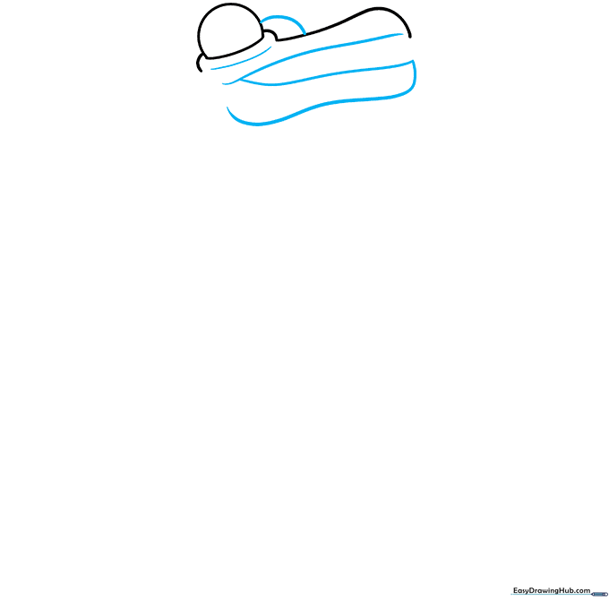 Drawing the jawline for Orange, showing the open mouth structure using long, pointed curved lines.