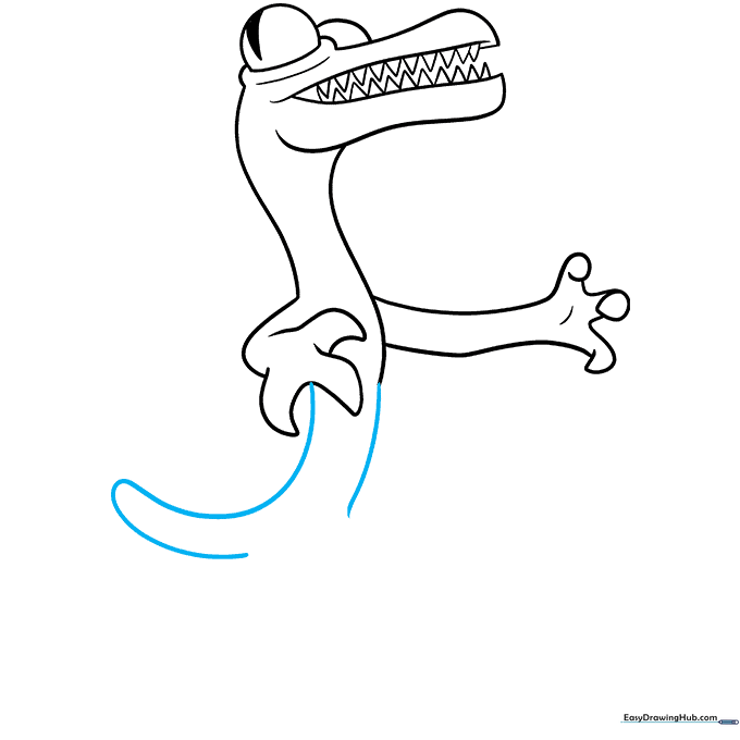 Outlining the body and adding a long, curved tail.