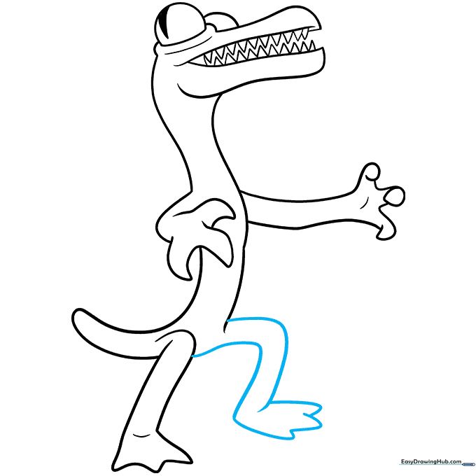 Completing the drawing by adding the second leg and foot.