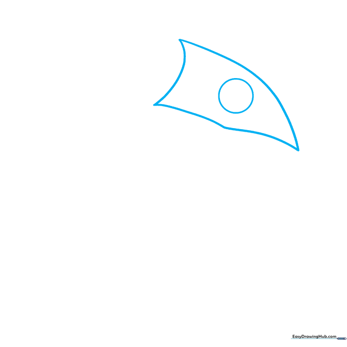 Pencil sketch of a triangular head shape and a large circular eye for Rainbow Friends Yellow.
