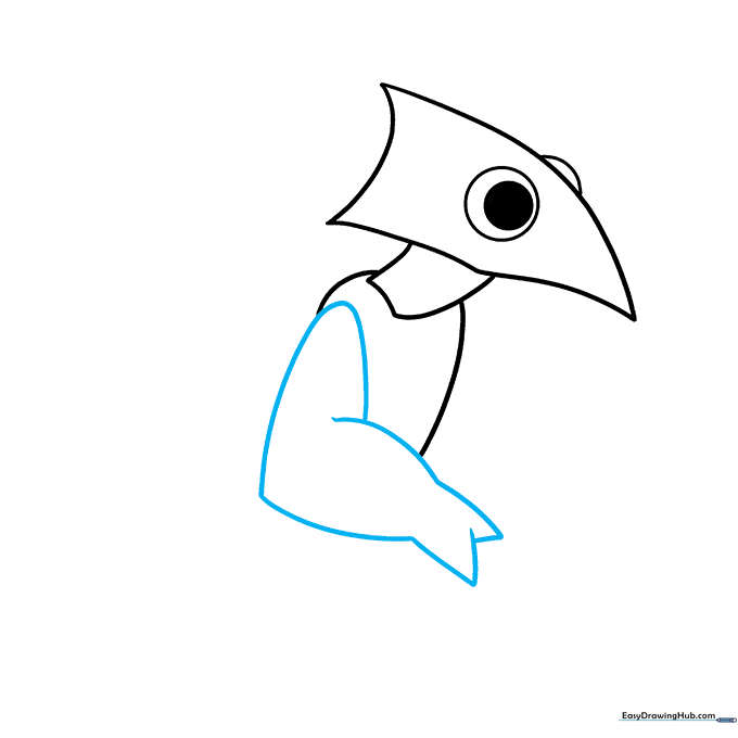 Drawing the first arm with splayed fingers in a V-shape.