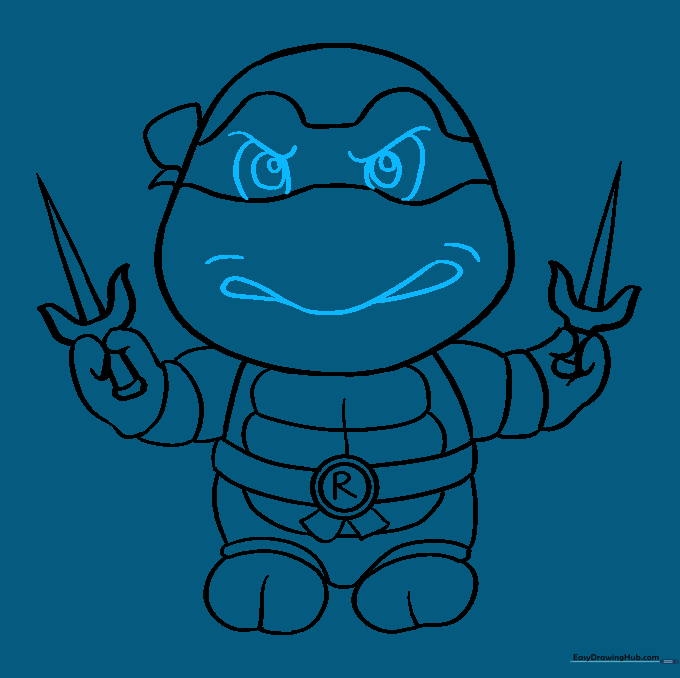 Adding the eyes and angry expression to Raphael's face.