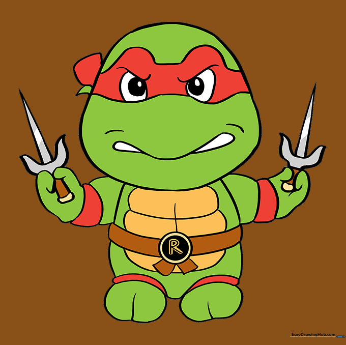 The finished, colored drawing of Raphael from TMNT.