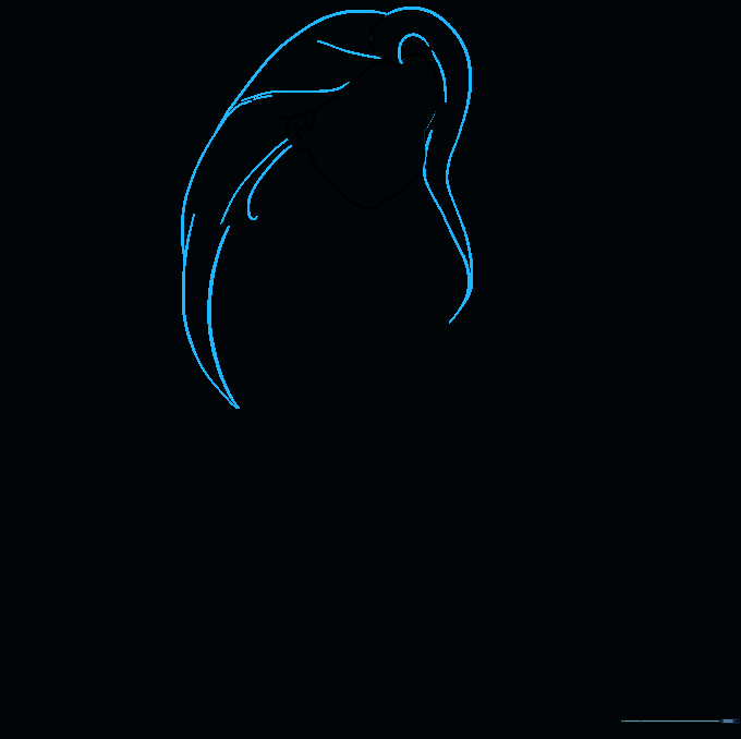 Drawing the initial long, curved sections of Rapunzel's blonde hair.
