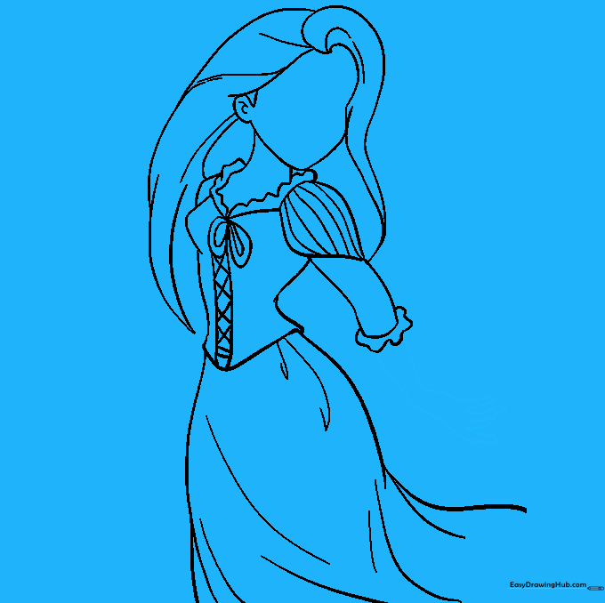 Outlining the arm and hand using simple curved lines.