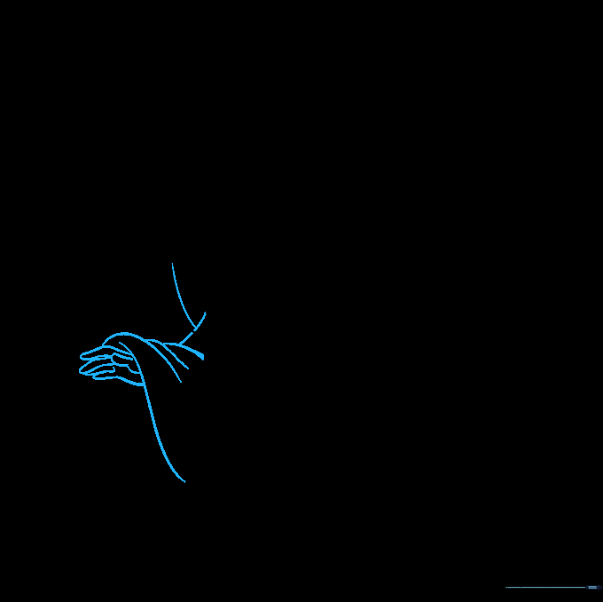 Drawing the second arm and hand holding a section of hair.