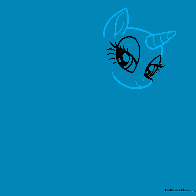 Outline of Rarity's head shape including her unicorn horn and ear structure.