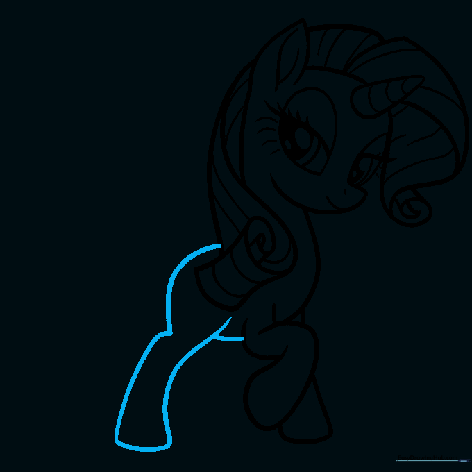 Outlining the back, belly, and rear leg of the pony.