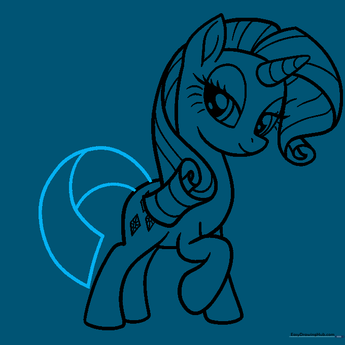 Drawing the basic outline of Rarity's long, flowing tail.