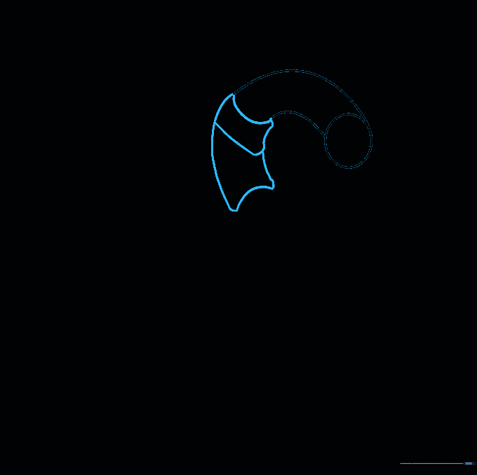 Drawing showing the addition of irregular, armored body segments below the neck.