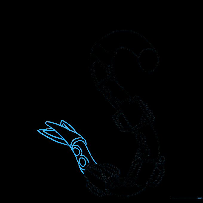 Drawing the tapered tail of Rayquaza with triangle details at the tip.