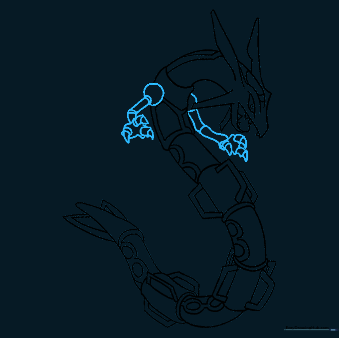 Adding arms and sharp claws to the Rayquaza sketch.