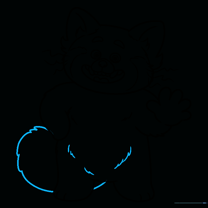 Finalizing the drawing with the addition of the large, fluffy tail.