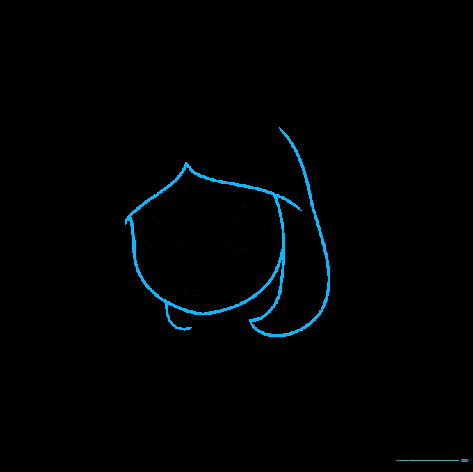 Sketching the outline of Rena Rouge's face shape and initial hair strands.