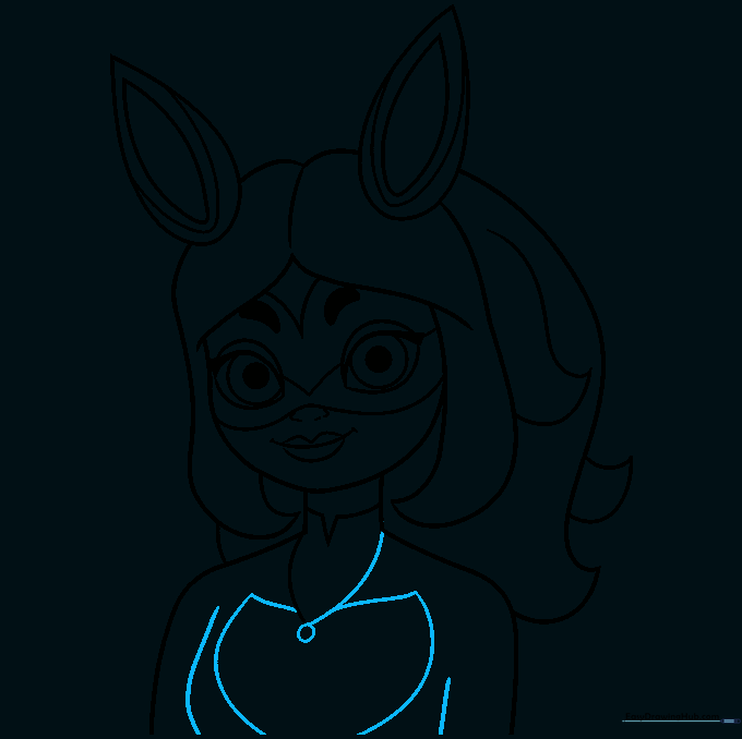 Drawing the Fox Miraculous necklace and the chest detail of the suit.
