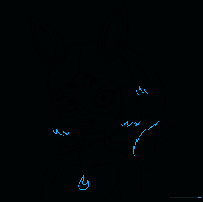 Finalizing the drawing with necklace details and hair texture.