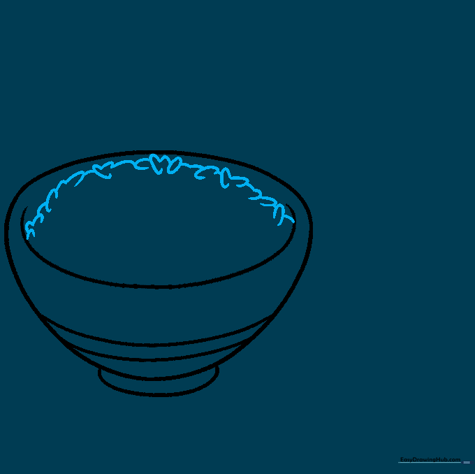 Adding small, overlapping curved shapes inside the bowl to look like rice grains.