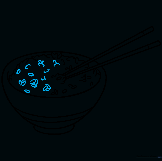 Refining the outlines of the rice and bowl for a finished look.