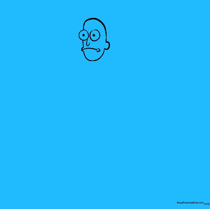 Adding thick, frowning eyebrows above Rick's eyes to define his grumpy expression.