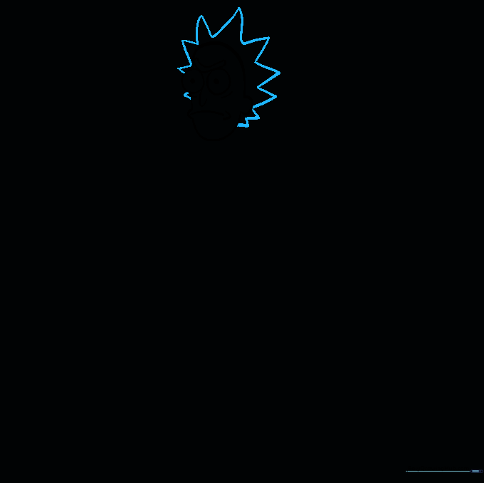 Drawing Rick's signature wild, spiky hair using jagged, triangular lines.