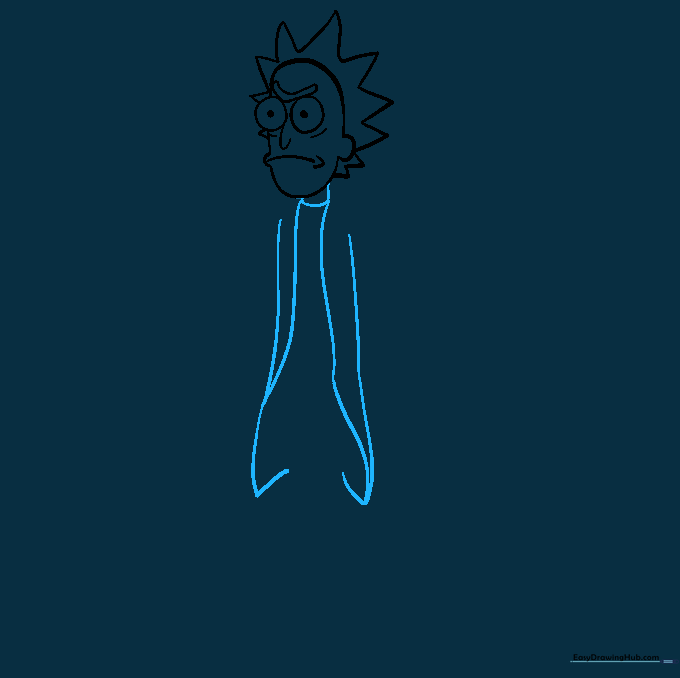 Outlining the basic shape of Rick's lab coat extending from the neck.