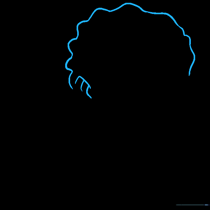 Adding the top hair volume and inner ear structure to the Riley Freeman sketch.