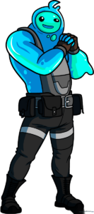 A vibrant, finished illustration of Rippley from Fortnite, showcasing the character's blue, liquid-like appearance.