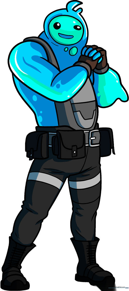 A vibrant, finished illustration of Rippley from Fortnite, showcasing the character's blue, liquid-like appearance.
