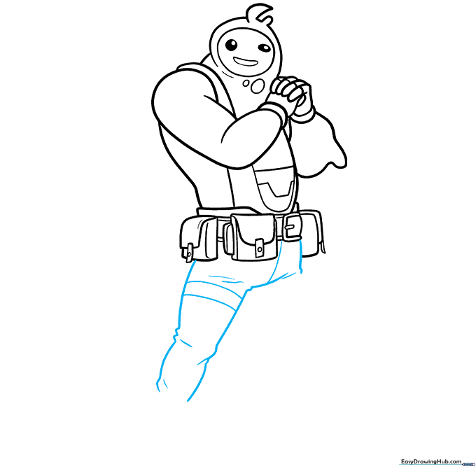 Outlining the left leg and pant details.